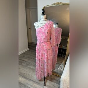 Tayler Elegant Pink Floral One-Shoulder Dress.